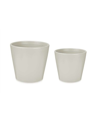 Jarrones de Arcilla Gris Juego de 2, Ø22cm y Ø28cm Decoración Elegante para Interiores
