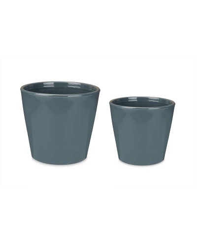 Juegos de 2 macetas de arcilla antracita | Ø 22 cm y 28 cm | Ideales para plantas y decoraciones

