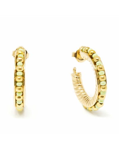 Boucles d'oreilles Femme Shabama Éthiopie Laiton Doré Vert 3cm
