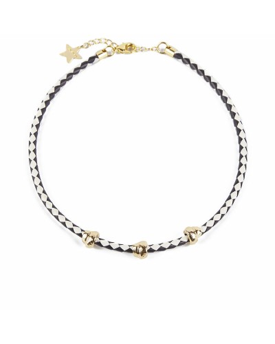 Shabama Collana Donna Namibia Oro & Pelle (38cm, Set 3pz) - Elegante & Originale
