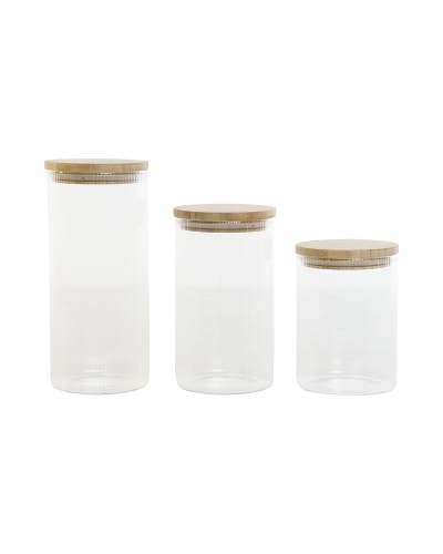 Tarros Transparentes ESPRIT de Vidrio Borosilicato con Tapas de Bambú (Set de 3) [10 x 10 x 22,3 cm]
