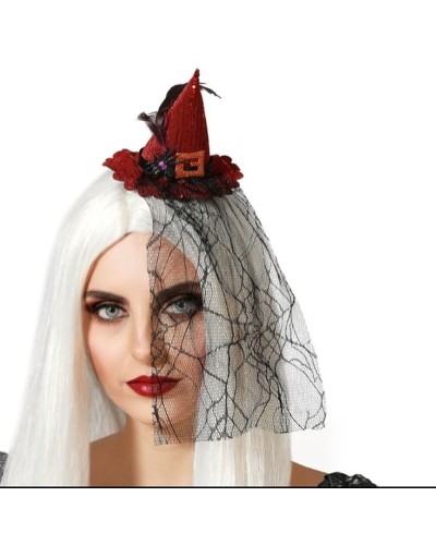 Diadème Chapeau Sorcière Halloween Rouge - Accessoire Fête Costume
