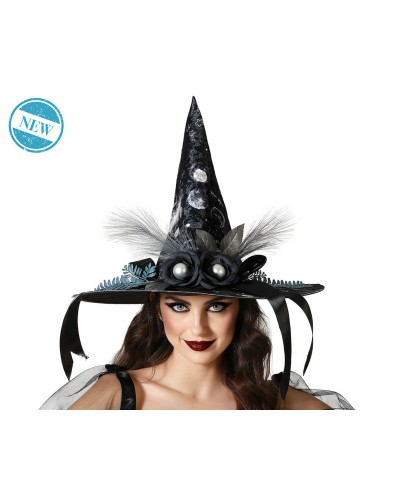 Cappello Strega Nero Adulti - Costume Halloween - Taglia Unica
