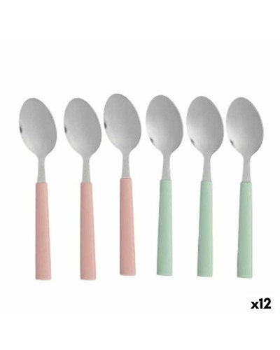 Juego de 12 Cucharillas de Postre Rosadas Plateadas de Acero Inoxidable de 15,7 cm

