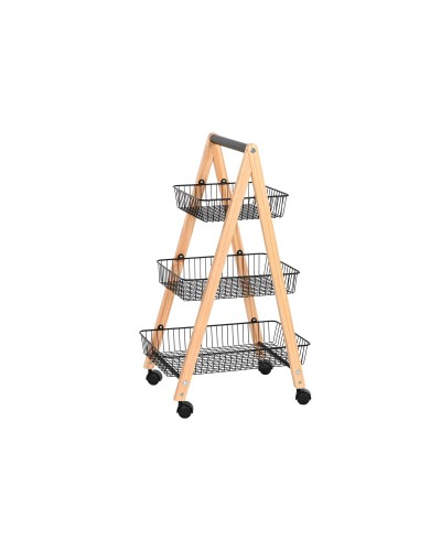 Présentoir à fruits ESPRIT Noir Naturel en Acier et Pin, 48 x 32 x 79 cm
