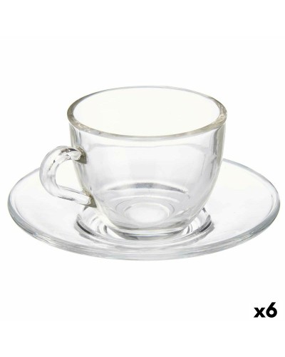 Transparente Glas Tasse 85 ml mit Untertasse (6er-Pack)
