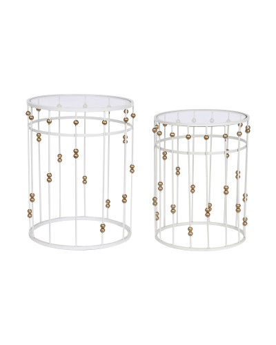 Set of 2 tables Home ESPRIT Valkoinen Kullattu 42 x 42 x 55 cm