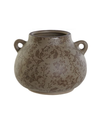 Vaso da Interni ESPRIT in Gres, Foglia di Pianta, Marrone Verde, 21 x 20 x 16 cm