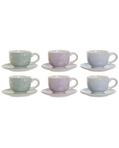 Set van koffiekopjes DKD Home Decor Blauw Wit Groen Lila Metaal Dolomite 180 ml