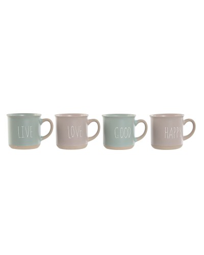 ESPRIT Set of 4 Stoneware Coffee Mugs (355 ml), Light Blue and Pink
