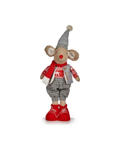 Decoratieve figuren Muis Kerstmis 48 cm Wit Rood Grijs Crème