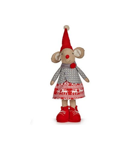 Statua Decorativa Natalizia Mouse Bianco, Rosso, Grigio e Crema da 48 cm