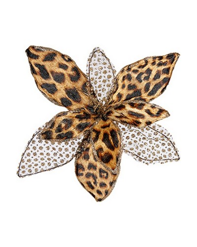 Fiore Decorativo Leopardo di Natale "Lucky" 35 cm per Alberi e Composizioni Festive
