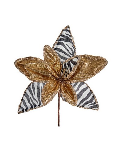 Weihnachtsstern Zebra Gold-Weiß | 35 cm Dekoration | Ergänzende Beleuchtung
