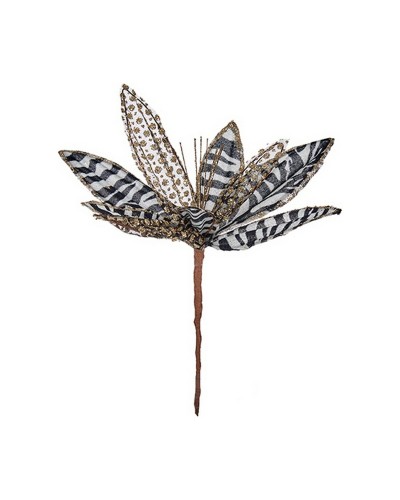 Fiore di Natale Decorativo in Bianco e Nero, Plastica 25 x 27 x 25 cm, Atmosfera Festiva