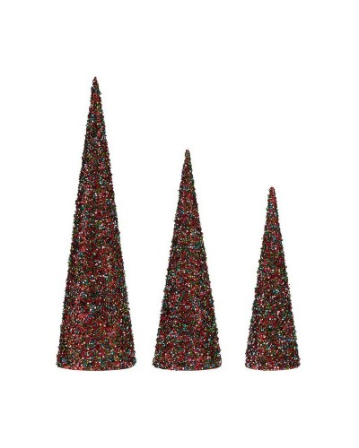 Christmas Decorations Cones Sequins 3 Pieces, Light Blue and Fuchsia
