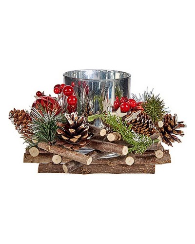 Jul-ljusstake Röd Grön Silvrig Naturell 20 x 11 x 20 cm