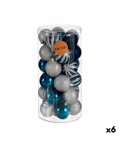 Joulupallosetti Sininen Hopeinen Muovinen Ø 6 cm (6 osaa)