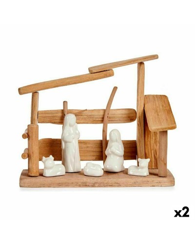Natural White Wooden and Ceramic Nativity Scene, 10x21x25cm, Set of 2
