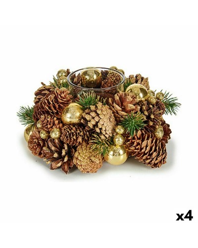 Weihnachtliche Kerzenhalter aus Glas und Kunststoff, Transparent mit goldenen Verzierungen, 19 x 9 x 19 cm, 4er-Pack
