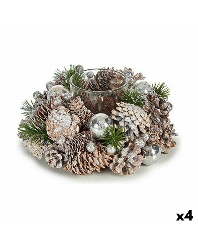 'Portavelas Navideñas Transparente Blanco Plateado, Set de 4 - 19 x 9 x 19 cm'
