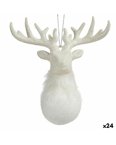 Kerstversiering Rendier Wit Plastic Purpurine 14 x 15,5 x 7 cm (24 Stuks)