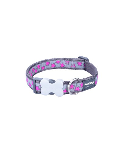 Hundhalsband Red Dingo STYLE HOT PINK ON COOL GREY 15 mm x 24-36 cm Grå