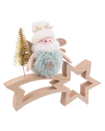 Décoration de Noël en Bois et Tissu Multicolore, 18 x 6 x 16 cm
