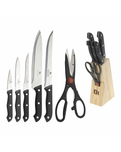 Ensemble de 7 couteaux de cuisine Excellent Houseware | Acier inoxydable, Support en bois
