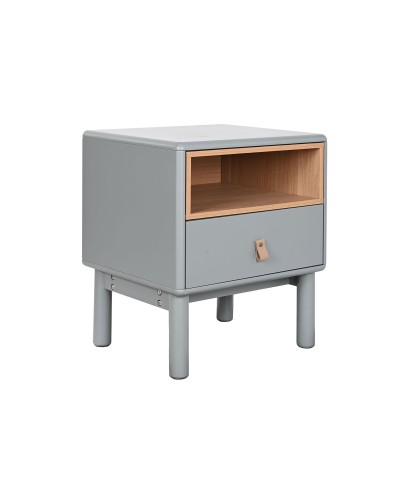 Table de chevet ESPRIT Élégant | Bleu Gris et Bois | Grand Espace de Rangement | 48 x 40 x 55 cm
