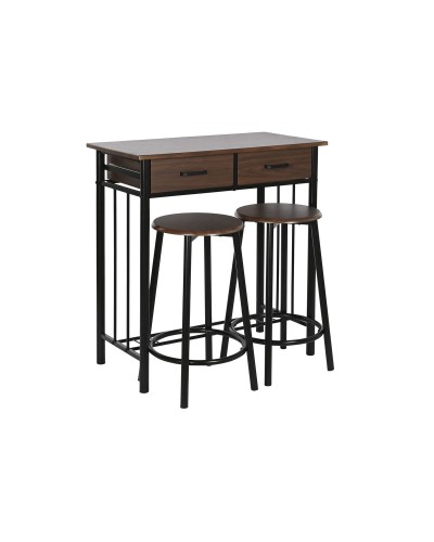 Tavolo da Pranzo DKD con 2 Sedie | Marrone Nero | Metallo e Legno MDF | 80 x 50 x 84 cm