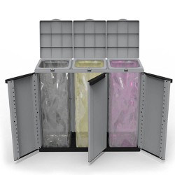 Cubo de Reciclaje Ecoline Negro/Gris 3 Puertas - 102x39x88,7 cm
