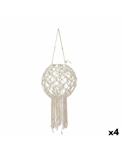 Makramee-Teelichthalter aus weißer Baumwolle 25x27x25cm (4er-Set)

