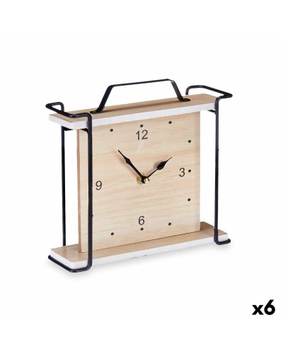 Bordsklocka Zwart Metaal Hout MDF 23 x 21 x 7 cm (6 Stuks)