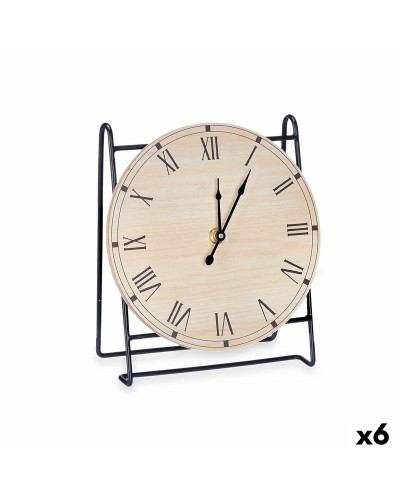 Black Metal and MDF Wood Table Clock, 19 x 21 x 9 cm
