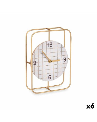 Checkered Table Clock, Black, Metal and MDF Wood, 18.5 x 25.5 x 6 cm, Pack of 6

