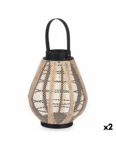 Kaarshouder Lykta Met handvat Beige Hout Stof 25 x 30 x 25 cm (2 Stuks)