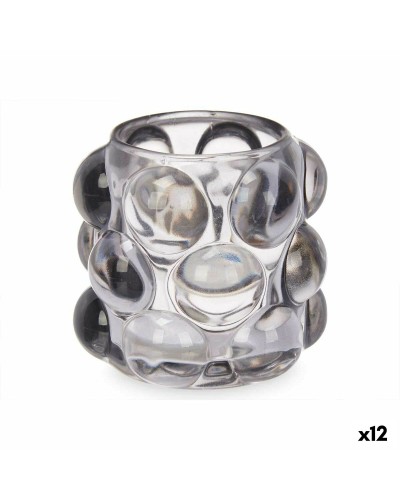 Kaarshouder Microbolletjes Grijs Kristal 8,4 x 9 x 8,4 cm (12 Stuks)