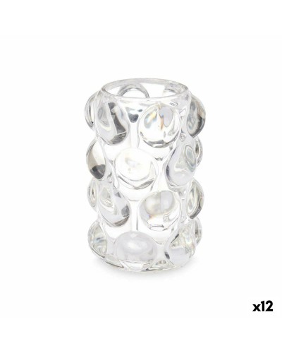 Portavelas Transparente de Cristal Microesferas (8,4 x 12,5 x 8,4 cm) para Ambientes Elegantes.
