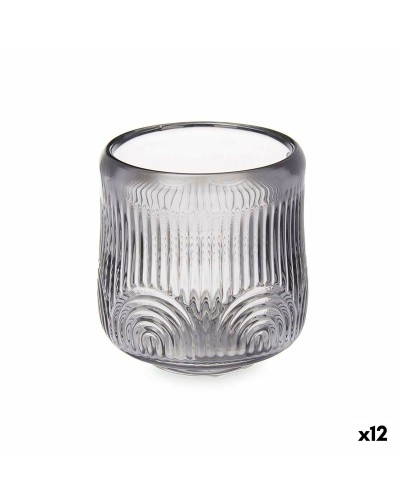 Portavelas de cristal gris a rayas de 9x9,5x9 cm (paquete de 12)
