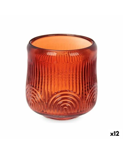 Portacandele Arancione Righe, Cristallo, 9 x 9,5 x 9 cm, Confezione da 12