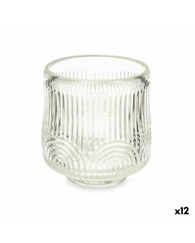 Kynttilänjalka Raidat Läpinäkyvä Kristalli 7,5 x 7,8 x 7,5 cm (12 osaa)