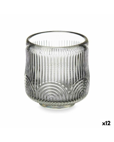 'Gray Striped Crystal Candle Holder 7.5 x 7.8 cm, Pack of 12'
