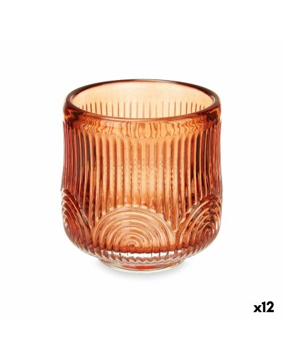 Ljusstakar Ränder Orange Glas 7,5 x 7,8 x 7,5 cm (12 antal)