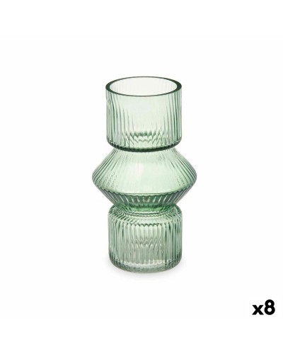 Vas Ränder Grön Glas 9,5 x 16,5 x 9,5 cm (8 antal)