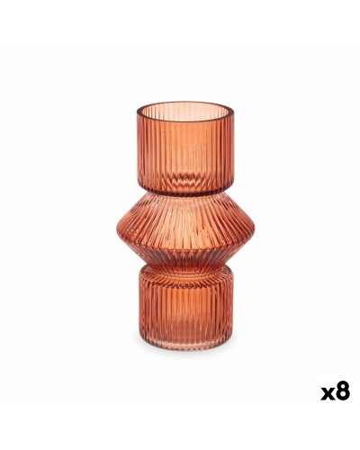 Vas Ränder Orange Glas 9,5 x 16,5 x 9,5 cm (8 antal)
