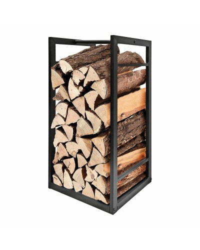 Soporte para Leña Negro de Metal - Elegante y Robusto para Chimeneas
