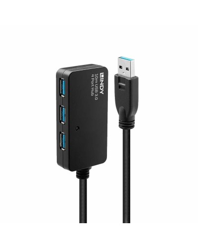 LINDY USB 3.0 4-Port Hub Schwarz - High Speed für PC und Laptop
