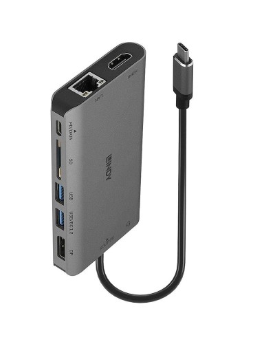 Lindy Estación de Acoplamiento USB-C Gris - Power Delivery, Expansión de Puertos para Portátiles

