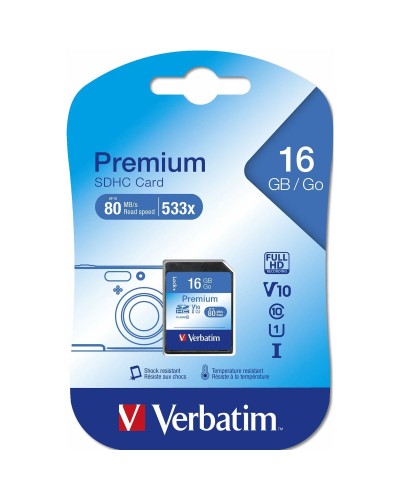 Verbatim Premium SDHC 16GB C10/U1 - Fast SD Memory Card for Photos and Videos
